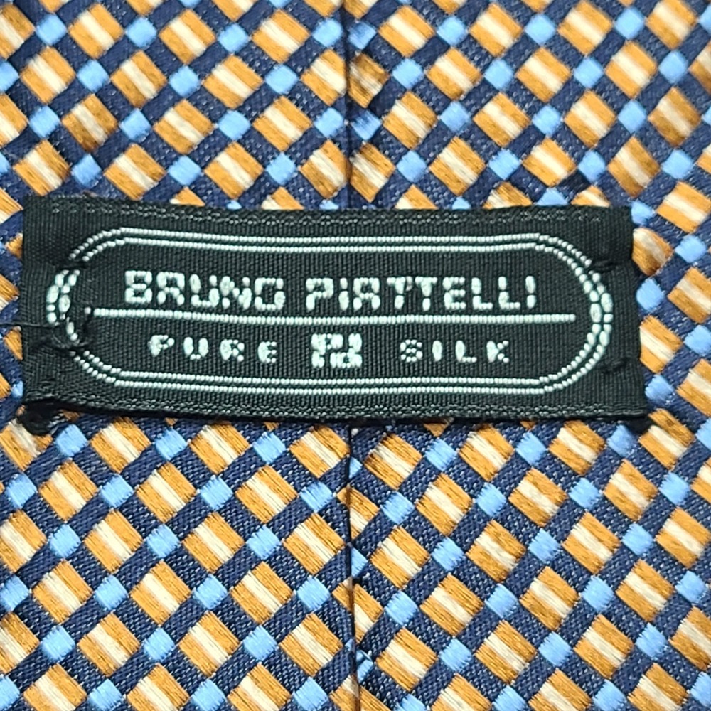 Bruno Piattelli Tie Mens OS Blue Gold Silk Excellent Geometric Woven Made in USA - Picture 2 of 6